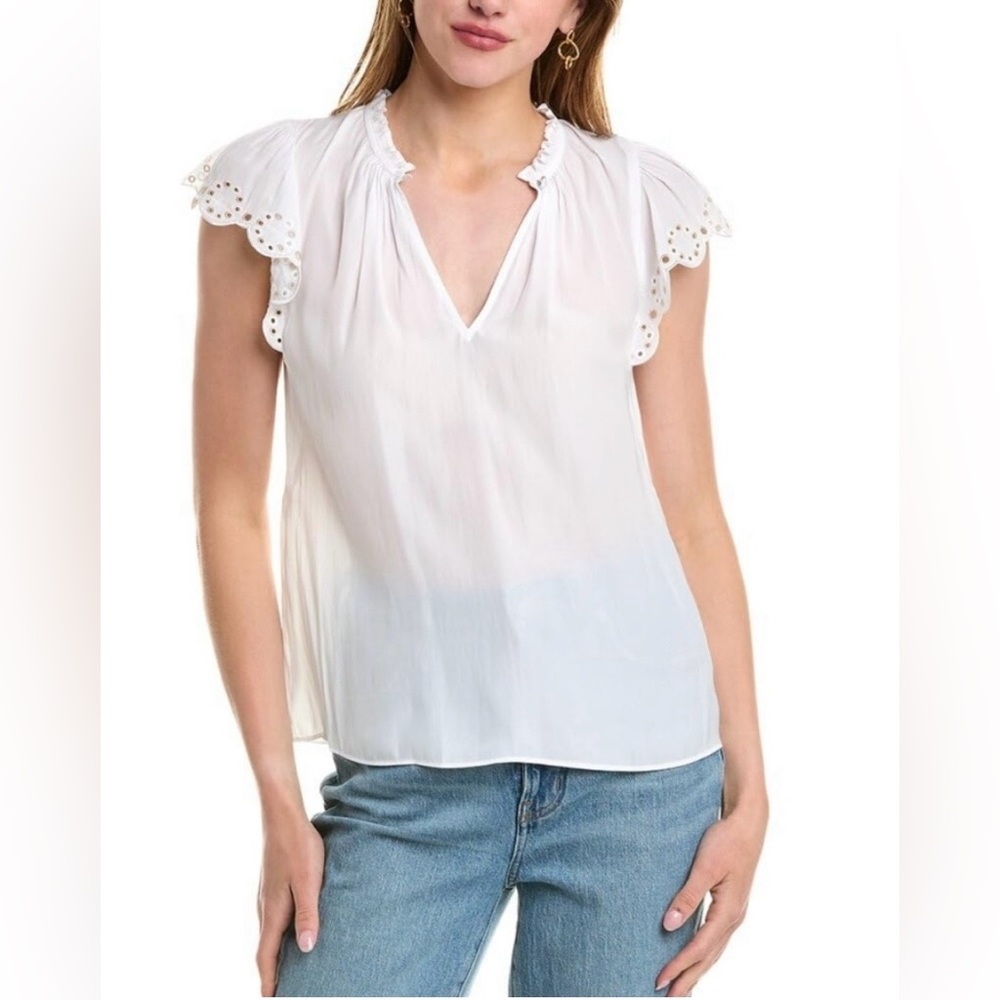 Ramy Brook Hermine White Embroidered Sleeve Top Size S